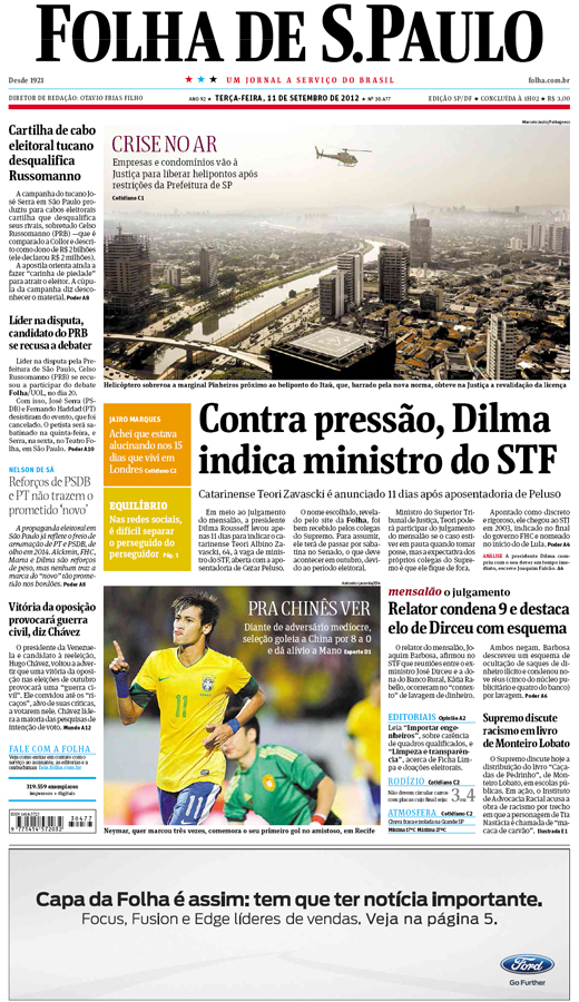 Capa Folha de S.Paulo - Edição São Paulo