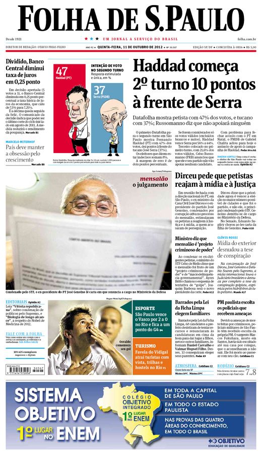 Capa Folha de S.Paulo - Edição São Paulo