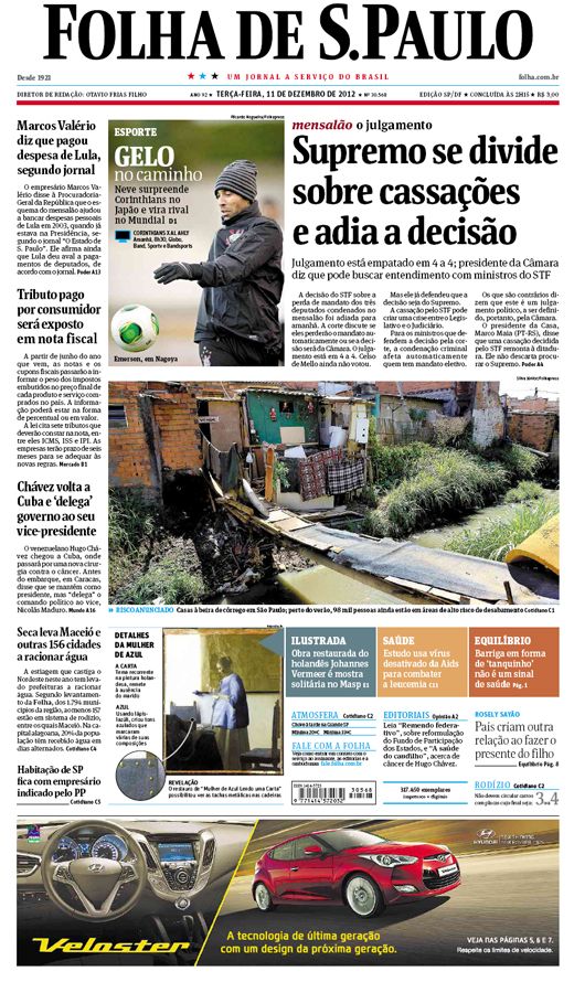 Capa Folha de S.Paulo - Edição São Paulo