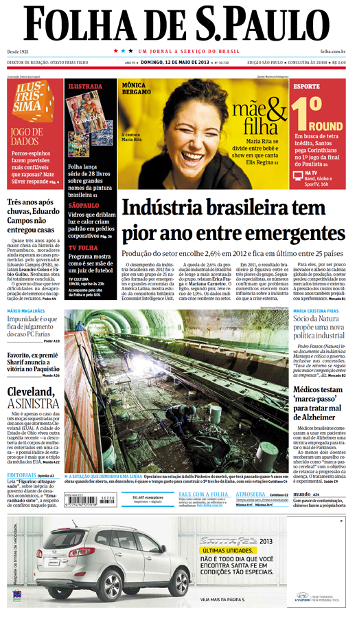 Capa Folha de S.Paulo - Edição São Paulo