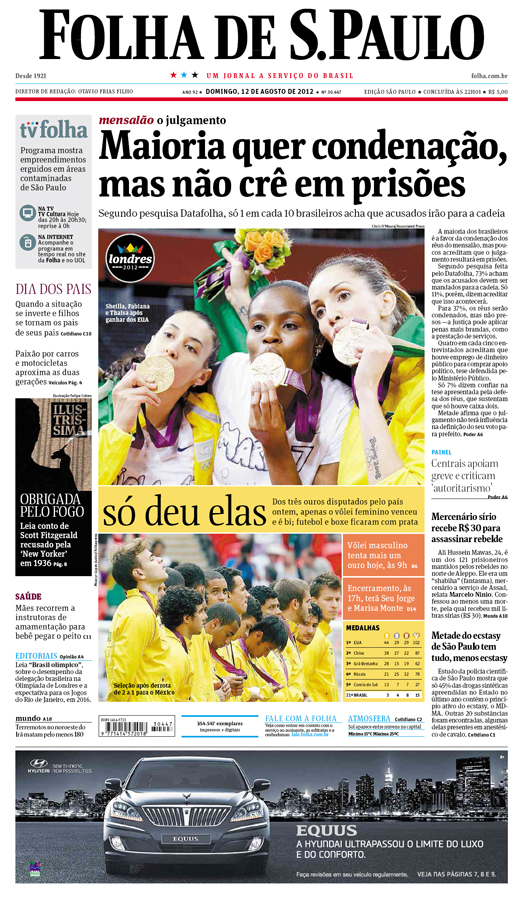 Capa Folha de S.Paulo - Edição São Paulo