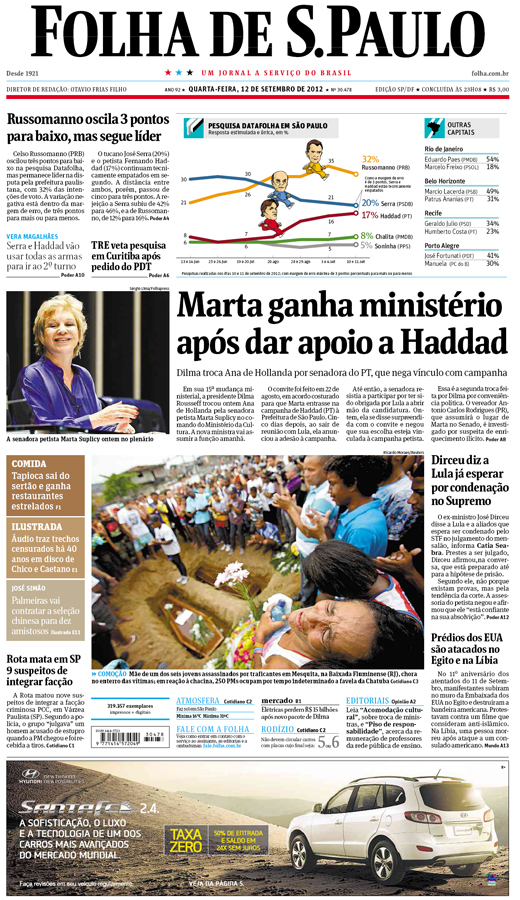 Capa Folha de S.Paulo - Edição São Paulo