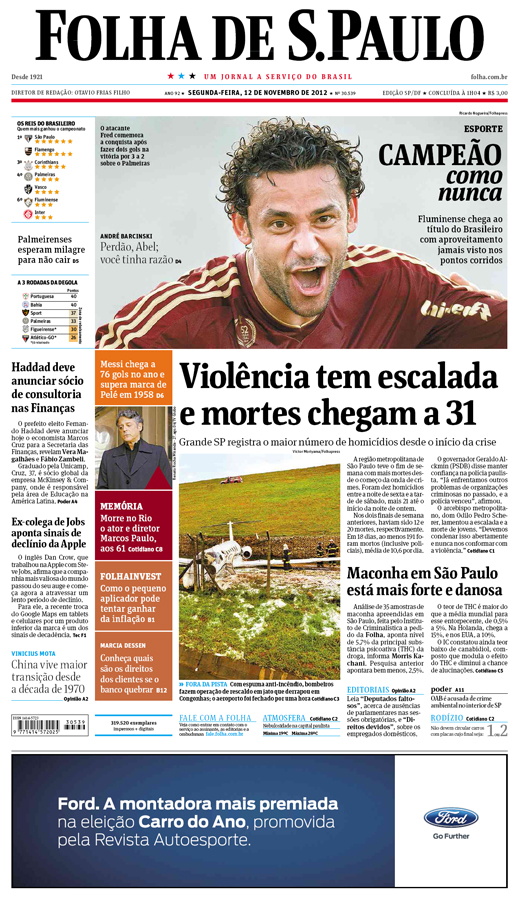 Capa Folha de S.Paulo - Edição São Paulo