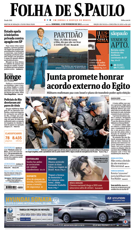 Capa Folha de S.Paulo - Edição São Paulo