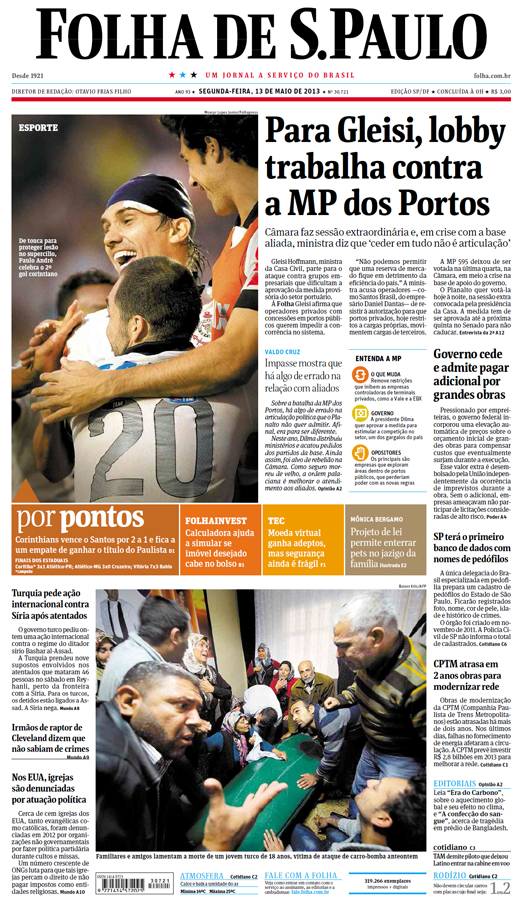 Capa Folha de S.Paulo - Edição São Paulo