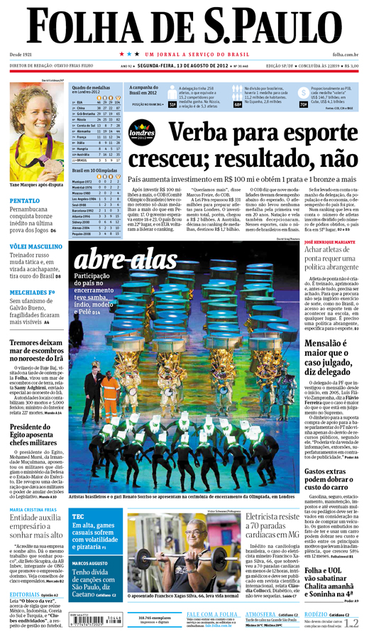 Capa Folha de S.Paulo - Edição São Paulo