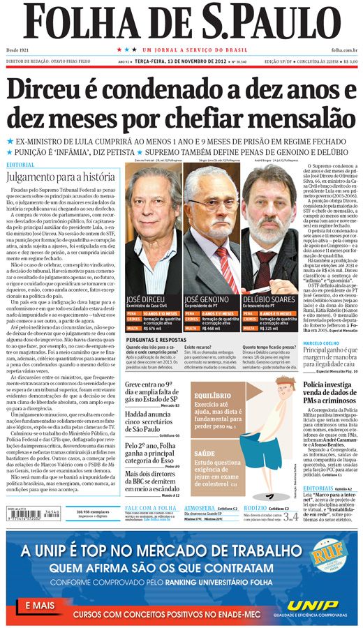 Capa Folha de S.Paulo - Edição São Paulo