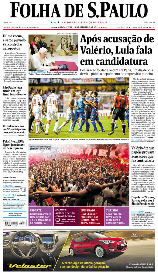 Capa Folha de S.Paulo - Edição São Paulo