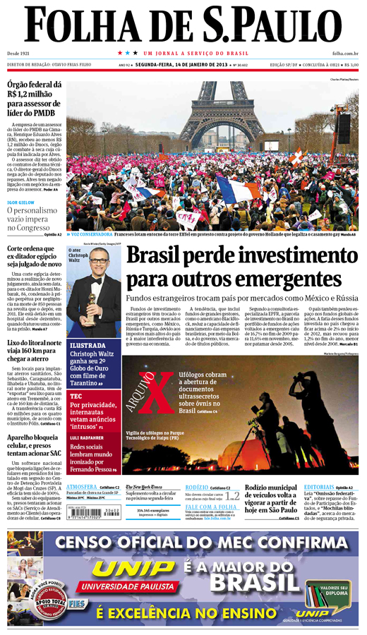 Capa Folha de S.Paulo - Edição São Paulo