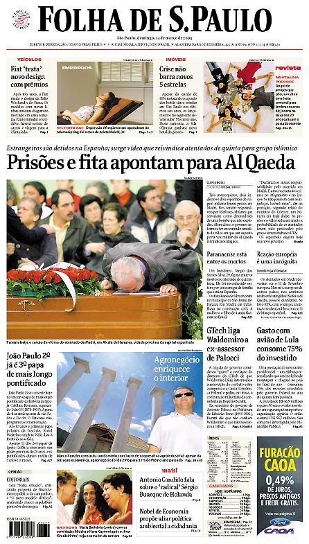 Capa Folha de S.Paulo - Edição São Paulo