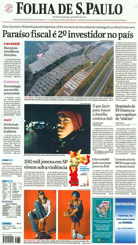 Capa Folha de S.Paulo - Edição São Paulo