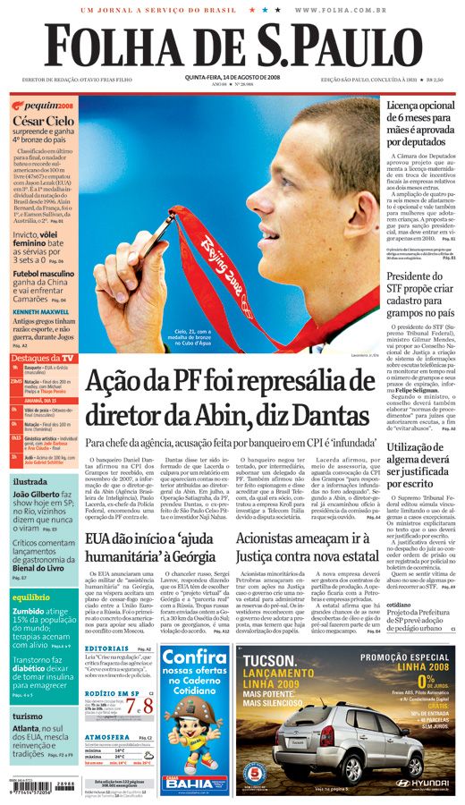 Capa Folha de S.Paulo - Edição São Paulo