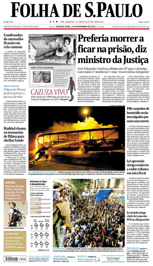 Capa Folha de S.Paulo - Edição São Paulo