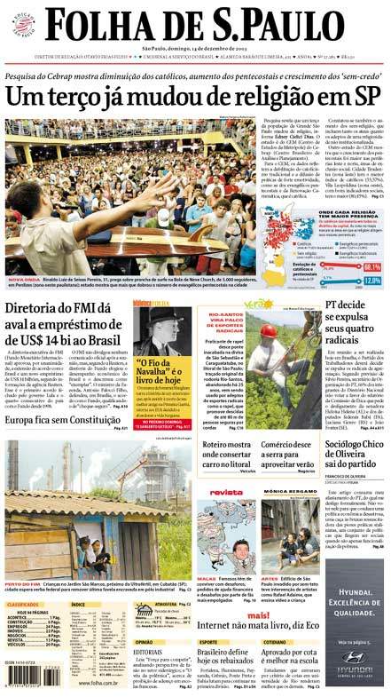 Capa Folha de S.Paulo - Edição São Paulo