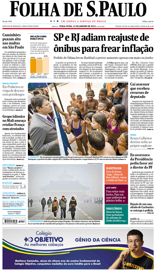 Capa Folha de S.Paulo - Edição São Paulo