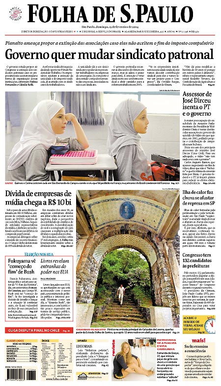 Capa Folha de S.Paulo - Edição São Paulo