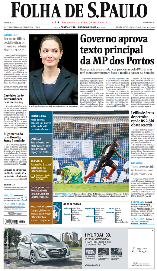 Capa Folha de S.Paulo - Edição São Paulo