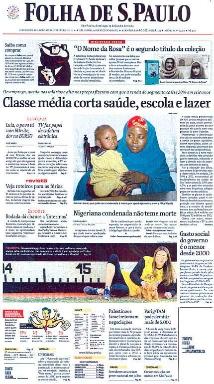 Capa Folha de S.Paulo - Edição São Paulo