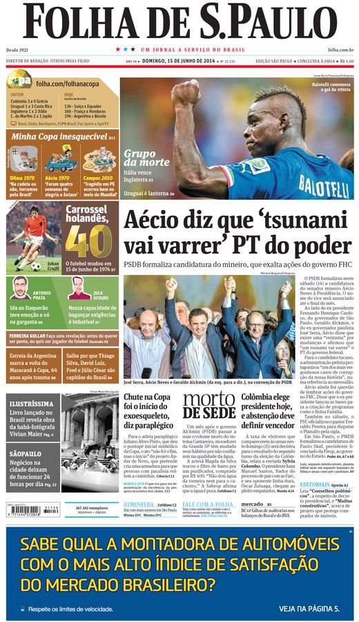 Capa Folha de S.Paulo - Edição São Paulo