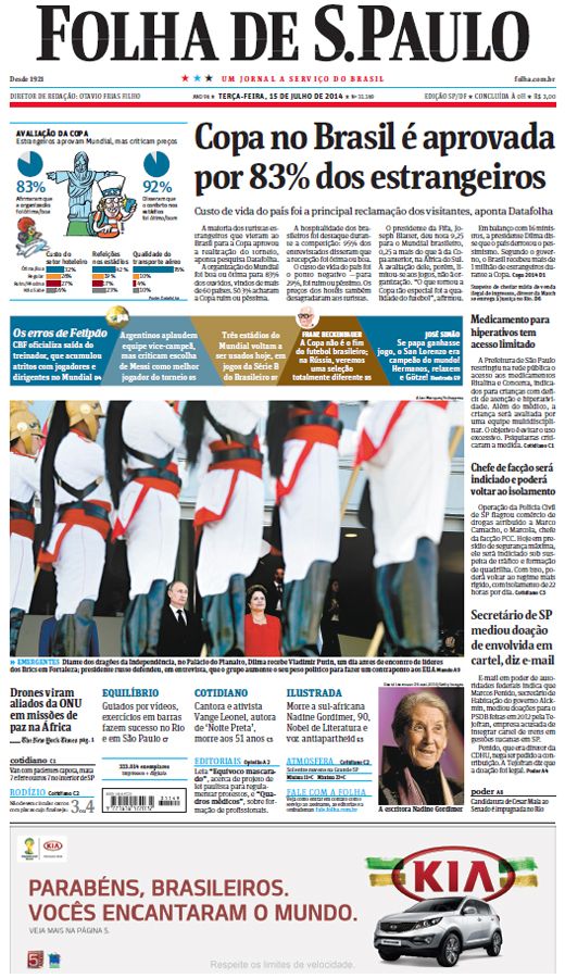 Capa Folha de S.Paulo - Edição São Paulo