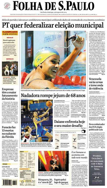 Capa Folha de S.Paulo - Edição São Paulo