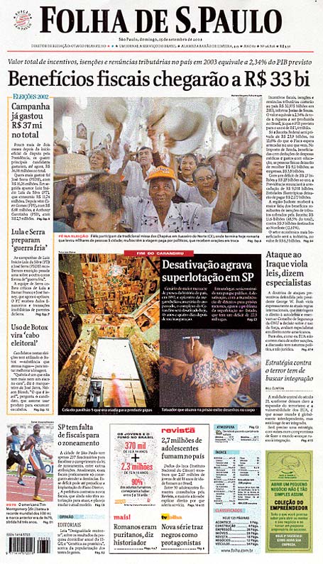 Capa Folha de S.Paulo - Edição São Paulo