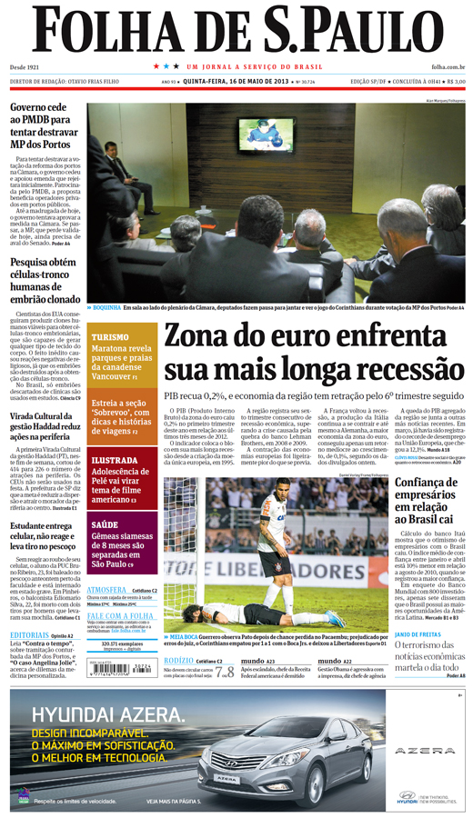 Capa Folha de S.Paulo - Edição São Paulo