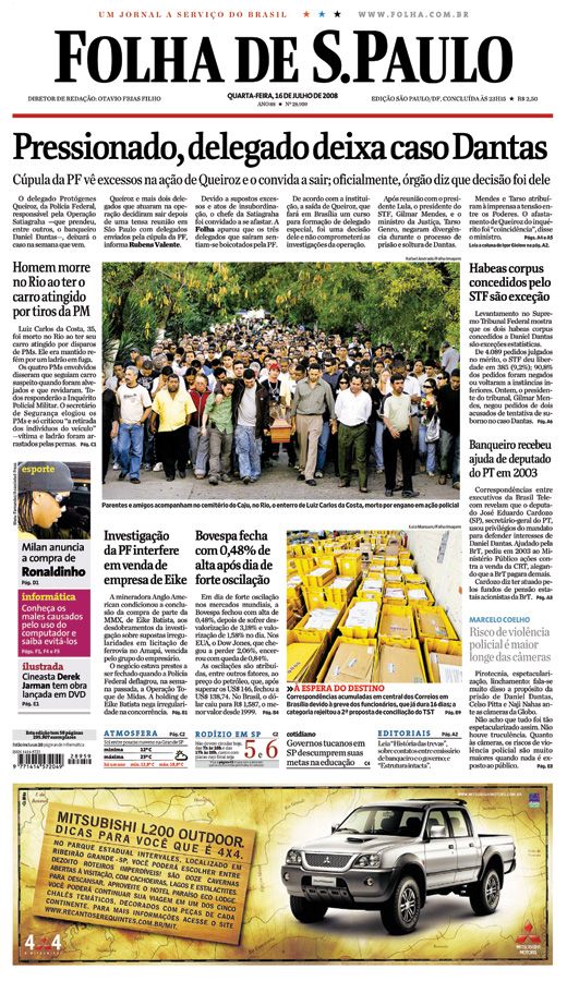 Capa Folha de S.Paulo - Edição São Paulo