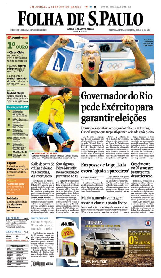 Capa Folha de S.Paulo - Edição São Paulo