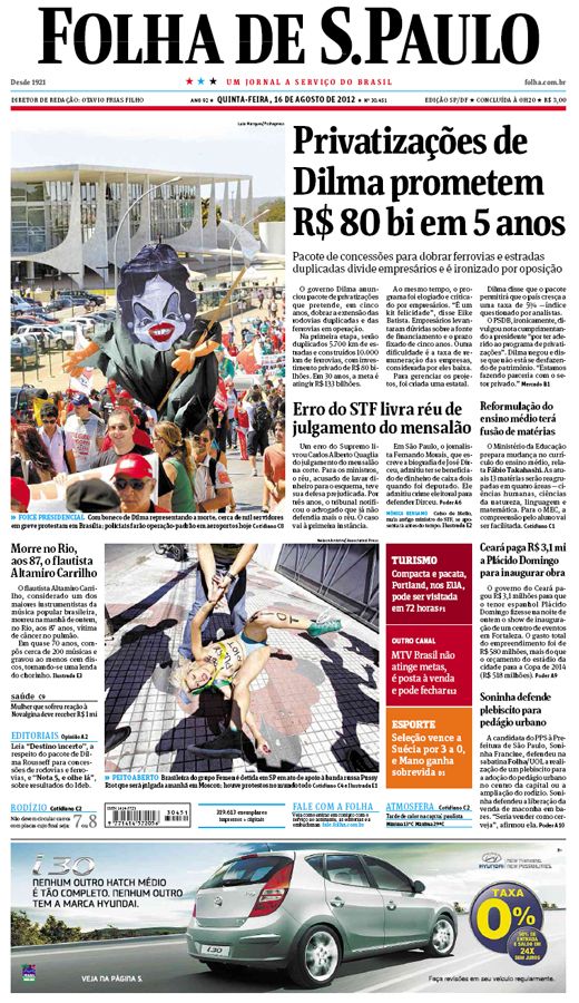 Capa Folha de S.Paulo - Edição São Paulo