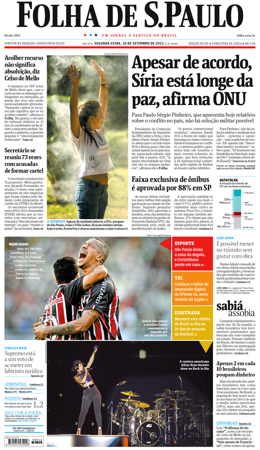 Capa Folha de S.Paulo - Edição São Paulo