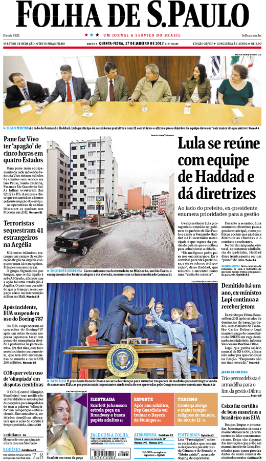 Capa Folha de S.Paulo - Edição São Paulo