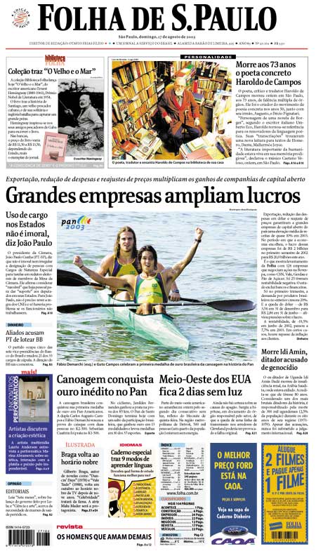 Capa Folha de S.Paulo - Edição São Paulo