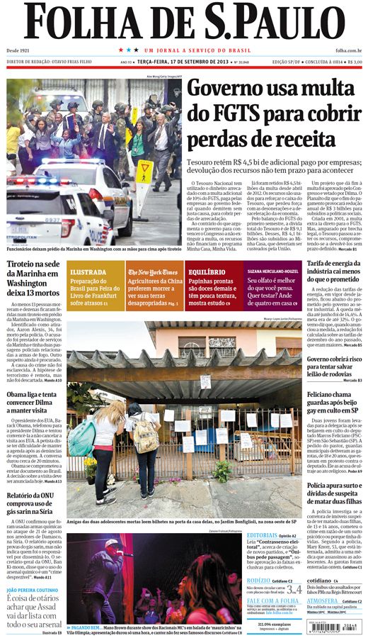 Capa Folha de S.Paulo - Edição São Paulo