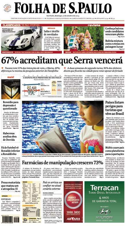 Capa Folha de S.Paulo - Edição São Paulo