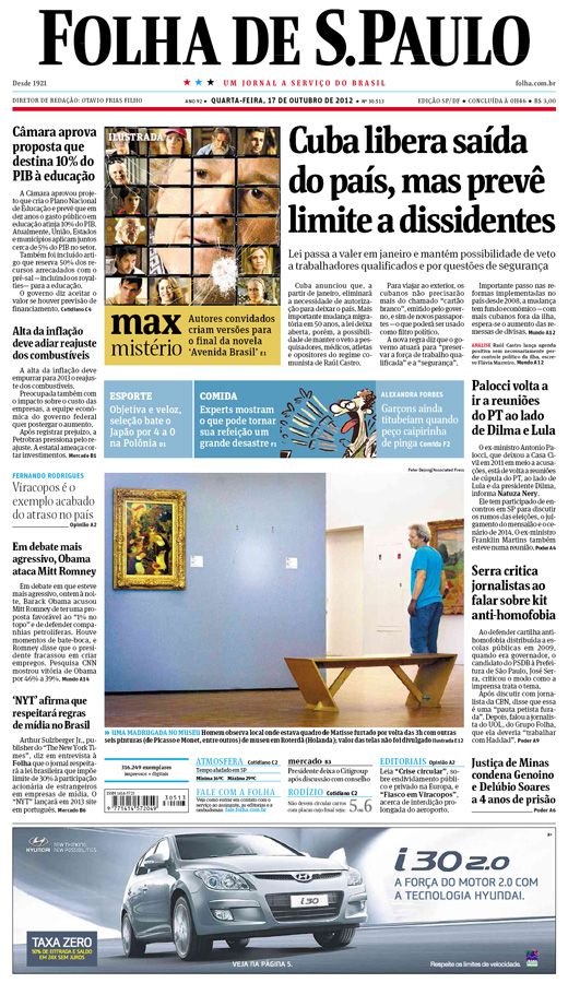 Capa Folha de S.Paulo - Edição São Paulo