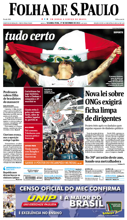 Capa Folha de S.Paulo - Edição São Paulo