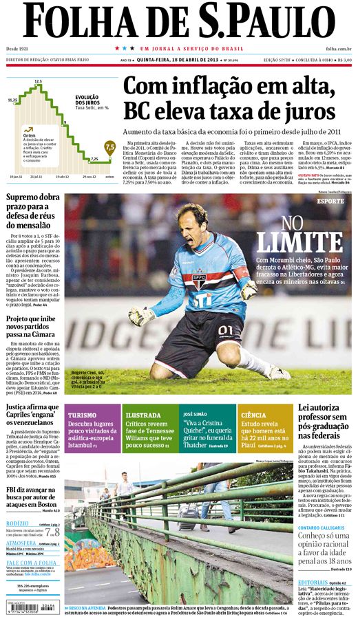 Capa Folha de S.Paulo - Edição São Paulo