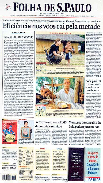 Capa Folha de S.Paulo - Edição São Paulo