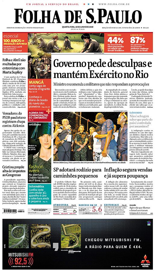 Capa Folha de S.Paulo - Edição São Paulo