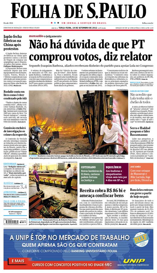 Capa Folha de S.Paulo - Edição São Paulo