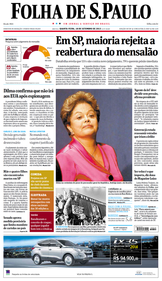 Capa Folha de S.Paulo - Edição São Paulo