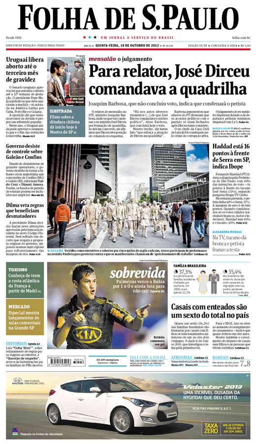 Capa Folha de S.Paulo - Edição São Paulo