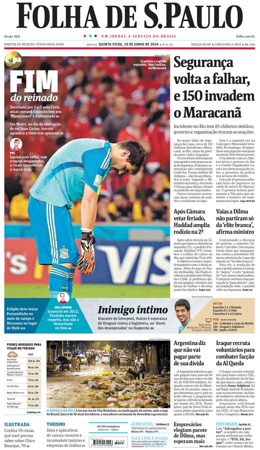 Capa Folha de S.Paulo - Edição São Paulo