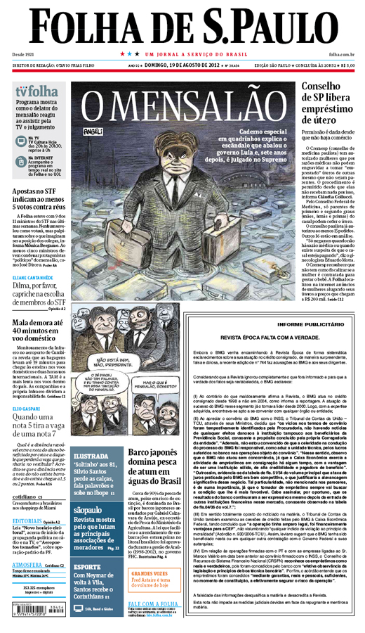 Capa Folha de S.Paulo - Edição São Paulo