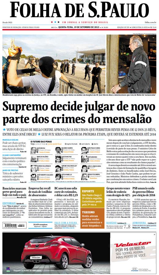 Capa Folha de S.Paulo - Edição São Paulo