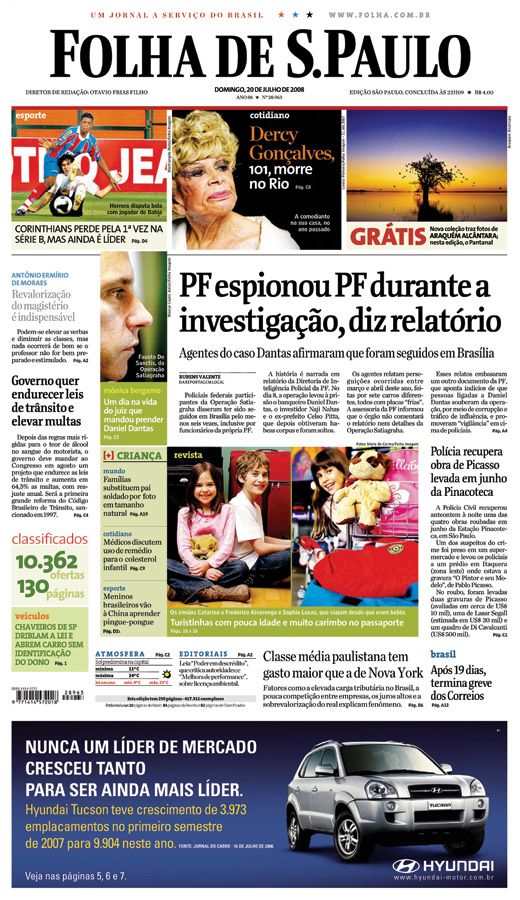 Capa Folha de S.Paulo - Edição São Paulo