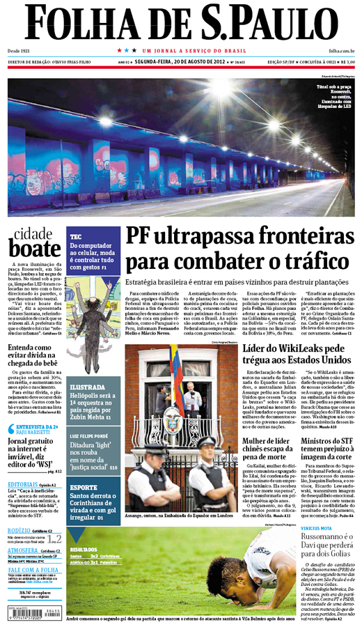 Capa Folha de S.Paulo - Edição São Paulo