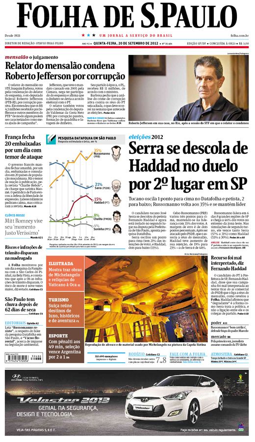 Capa Folha de S.Paulo - Edição São Paulo