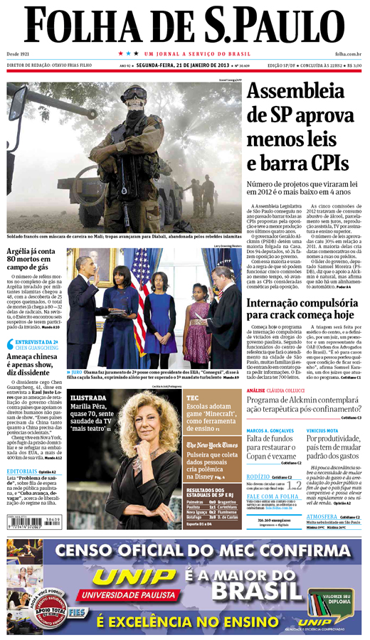 Capa Folha de S.Paulo - Edição São Paulo